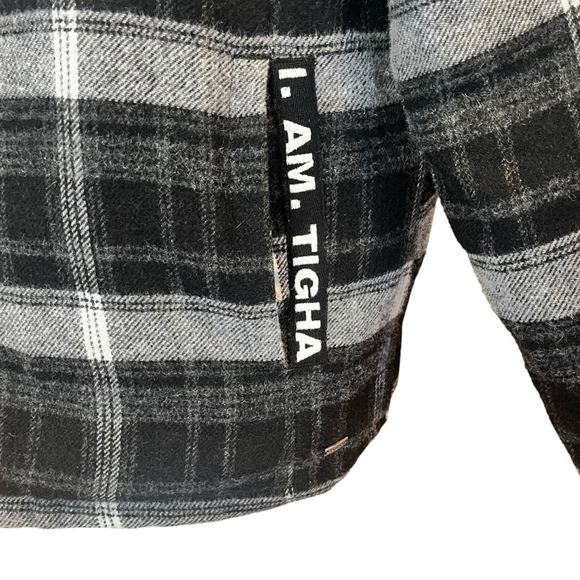 Tigha Men’s Plaid Wool Blend Jacket w/ Sherpa Collar, Black/Grey Check - Picture 7 of 16